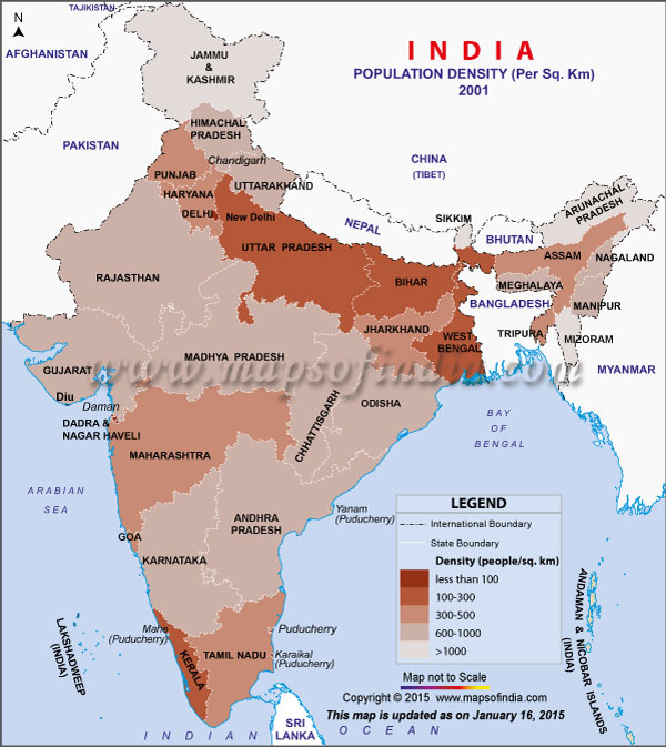 Population Density Map Of India, India population Density
