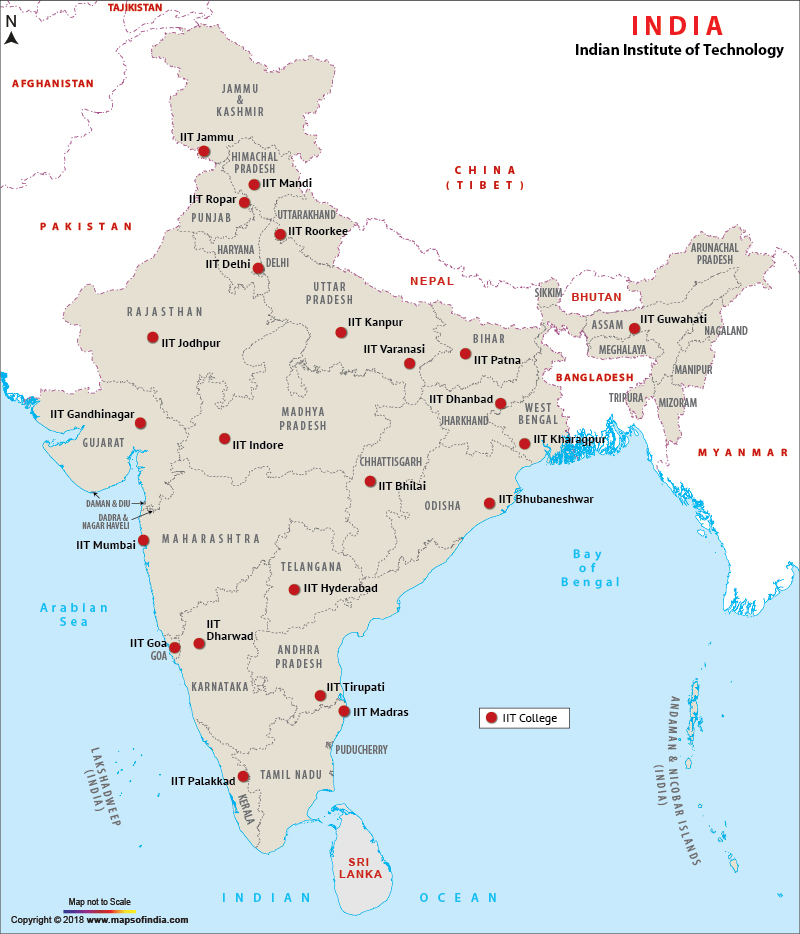 Map of IIT Colleges in India