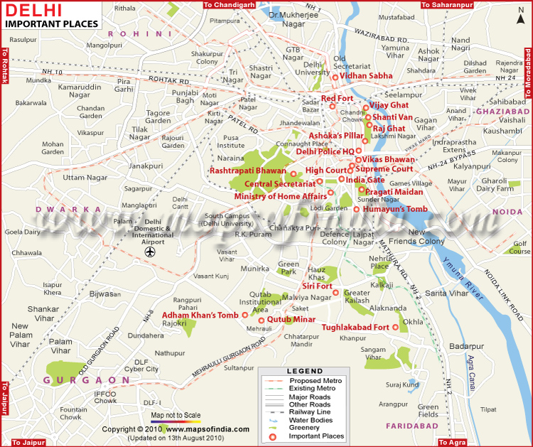 Map of Important Places in New Delhi