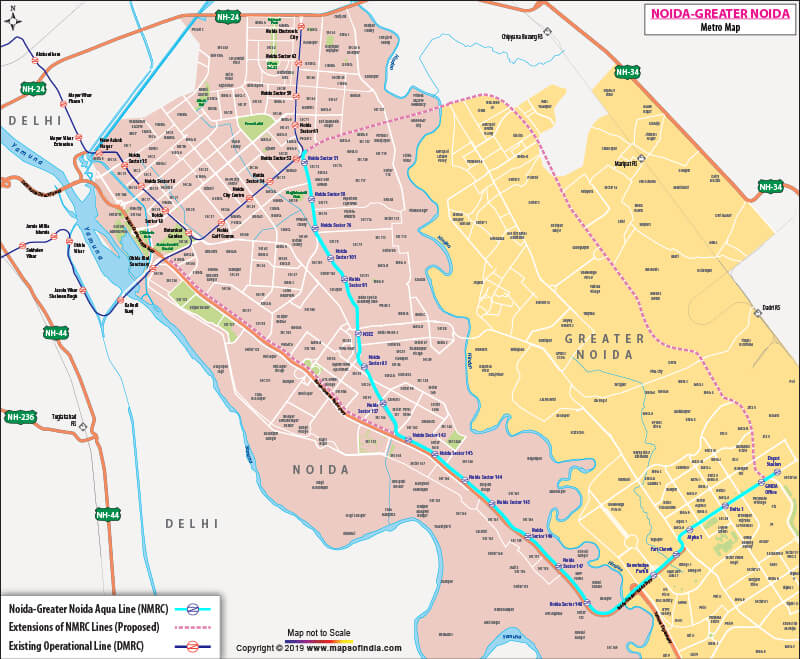 Delhi Metro Aqua Line Map