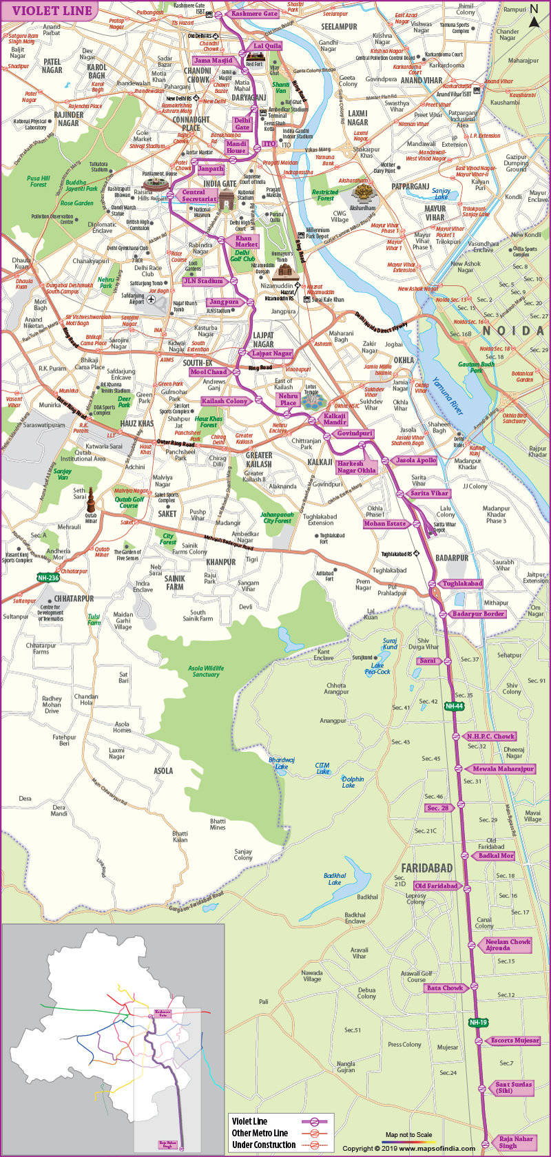 Violet Line Delhi Metro Map