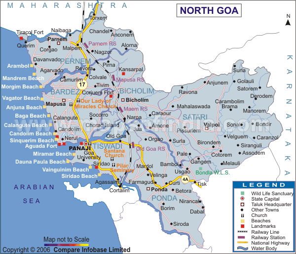 tourist map of goa. North Goa District Map