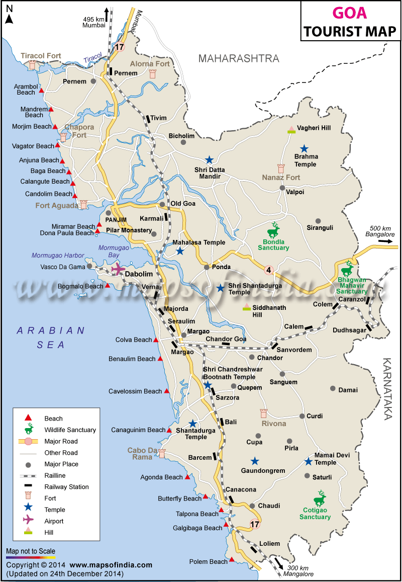 Goa Travel Map, Goa Tourist Map