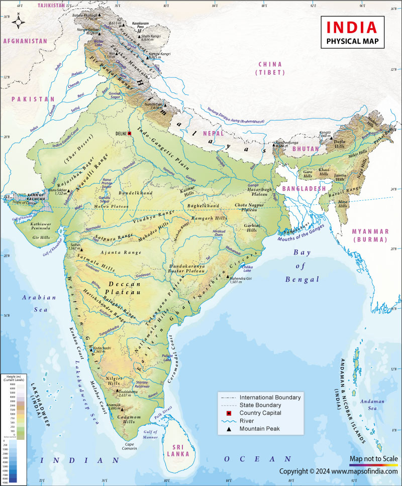 Physical Map of India Physical Map of India