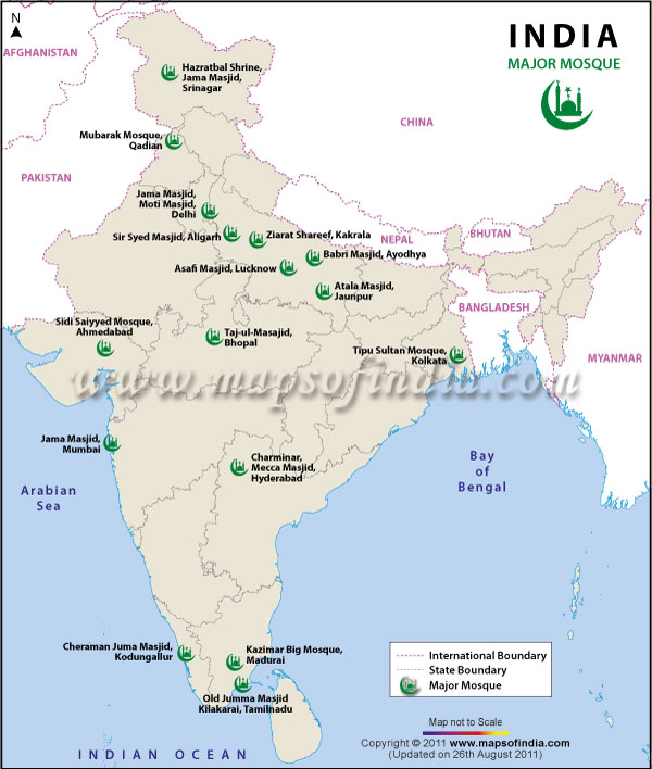 Location Map of Popular Mosques in India