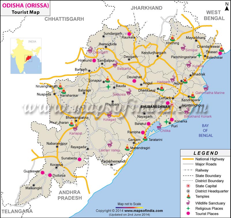 Tourist Road Map Of Orissa