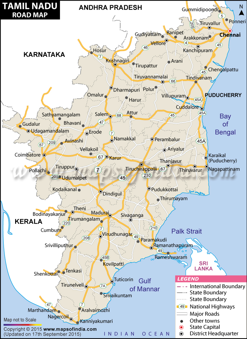 Road Network Map of Tamil Nadu