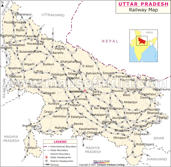 Rail Network Map of Uttar Pradesh