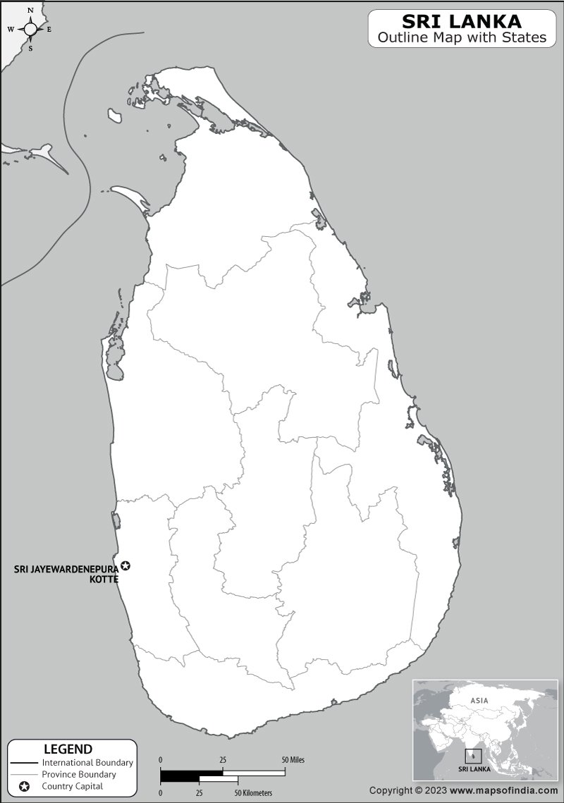 Sri Lanka Outline Map Sri Lanka Outline Map With State Boundaries