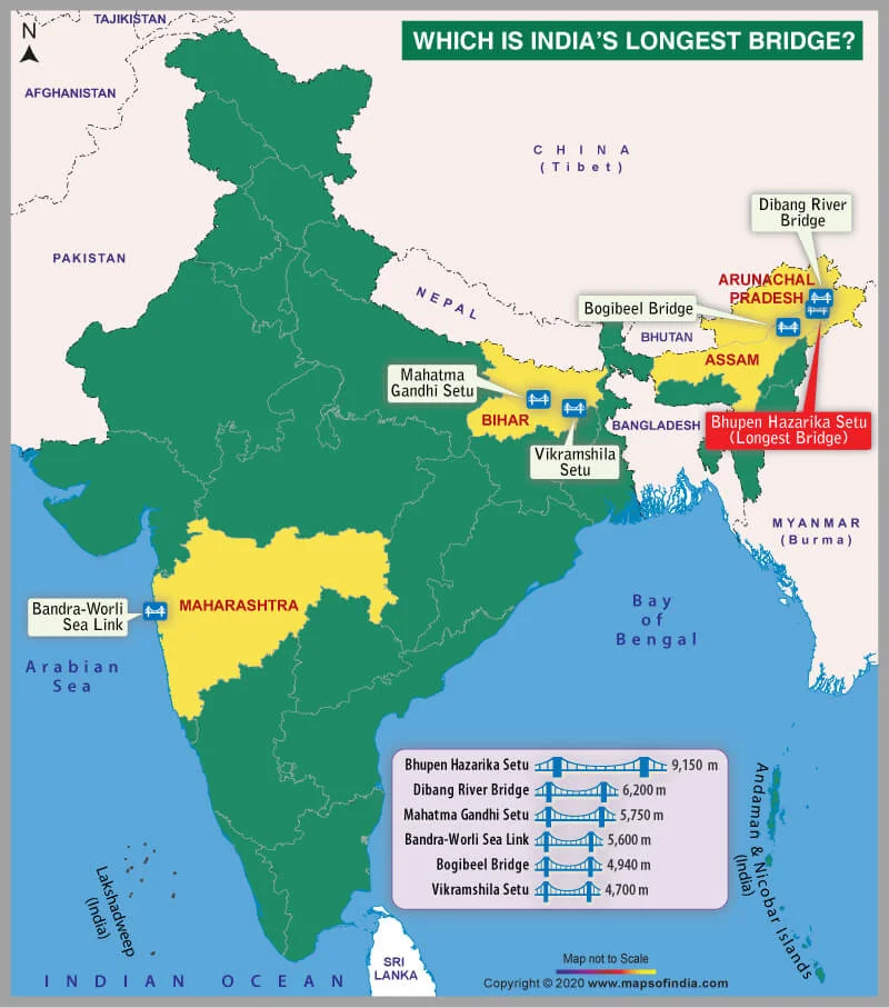 Map Highlighting the Longest Bridges in India