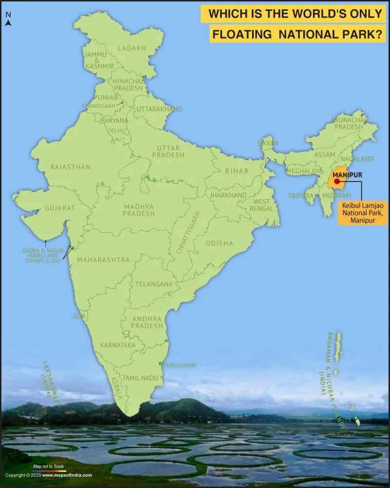 Map of India Showing Location of World's Only Floating National Park
