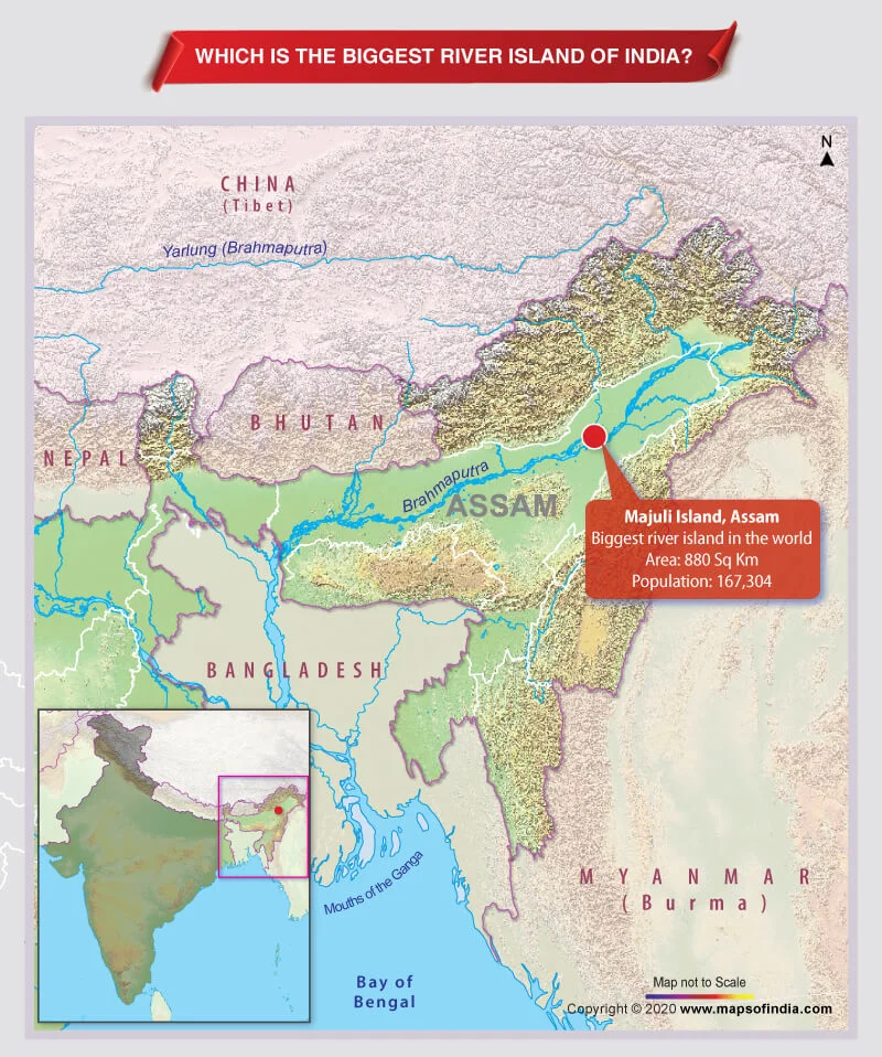 Map Highlighting Location of the Biggest River Island in India