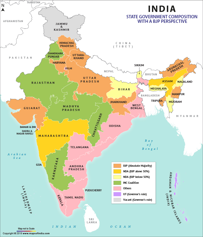 Map Of BJP Ruling States In India 2018 List Of BJP Ruled States