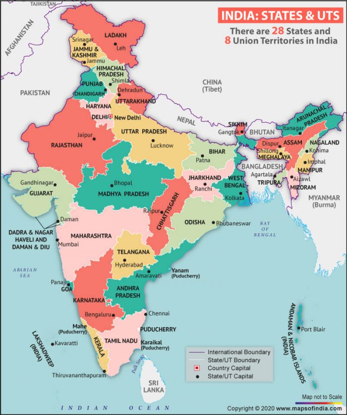 Map Of India Showing States And Union Territories 700x836 
