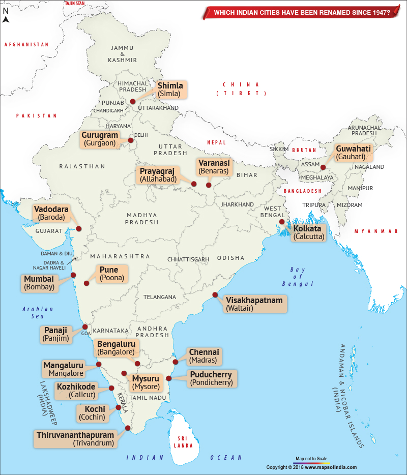 Which Indian cities have been renamed since 1947? - Answers