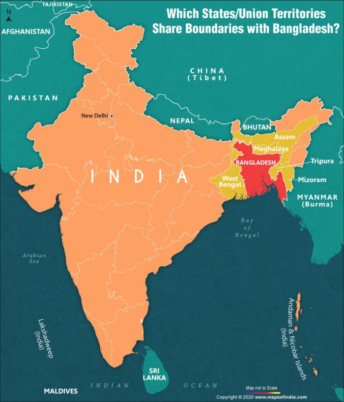 Map Of India Showing States Sharing Boundaries With Bangladesh 700x817 