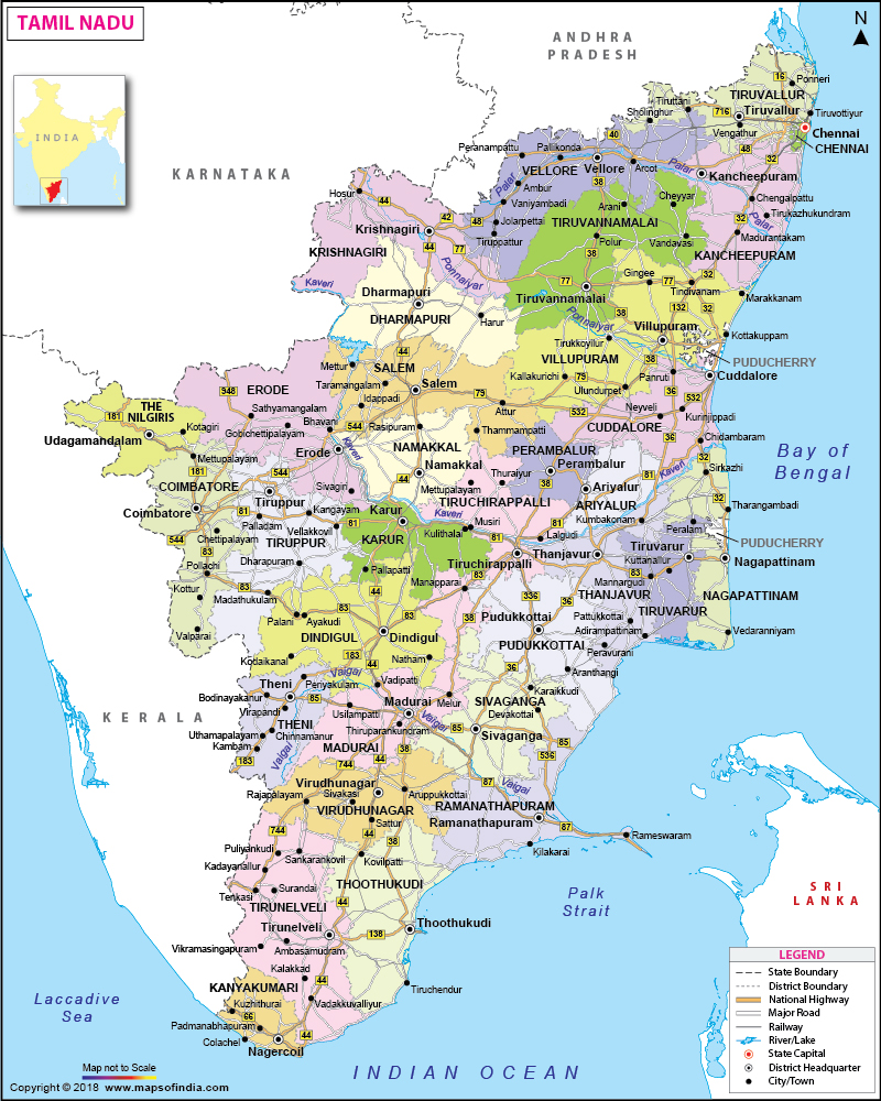 Road Map Of Tamilnadu Tamil Nadu