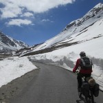 Cycling through snow on both sides