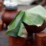 Traditional setup to lit the earthen pot to cook Pongala