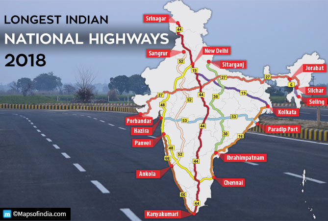 Longest Indian National Highways 2018