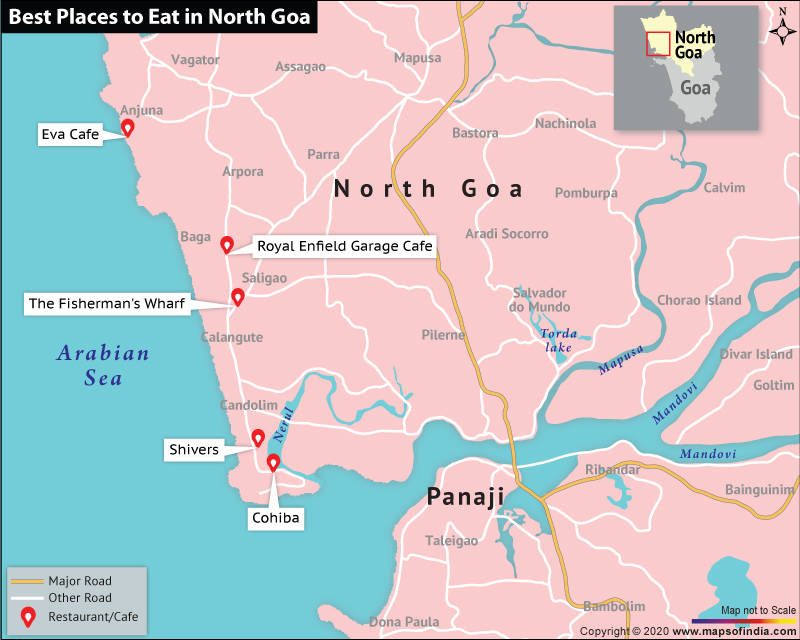 Visit North Goa and Try Food at the Restuarants Marked in this Map