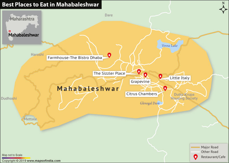 Map Showing Top Places to Eat in Mahabaleshwar