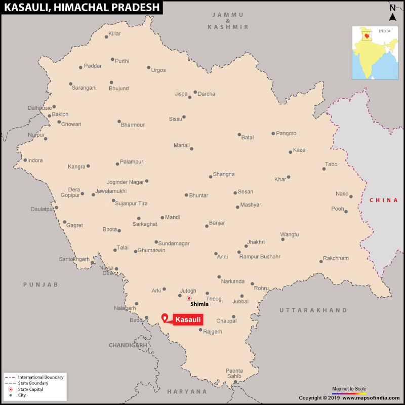 Map Showing Location of Kasauli
