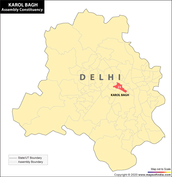 Delhi Map Highlighting Location of Karol Bagh Assembly Constituency