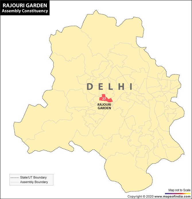 Delhi Map Highlighting Location of Rajouri Garden Assembly Constituency