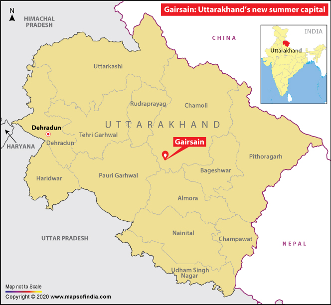 Map of Uttarakhand Showing Location of Gairsain