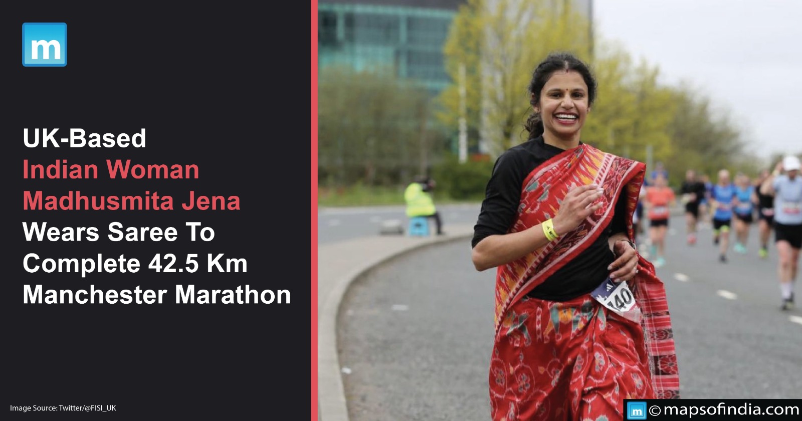 UK Based Indian Woman Madhusmita Jena Wears Saree To Complete 42.5 km Manchester Marathon