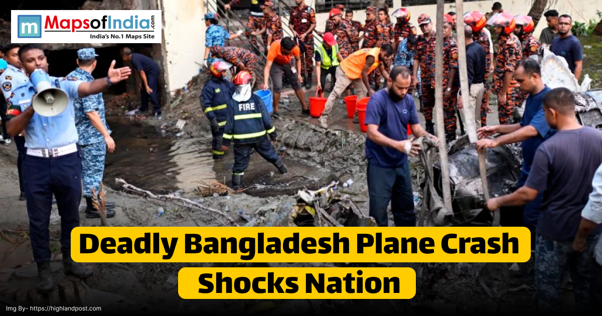 Emergency responders and rescue teams at the muddy crash site of a deadly Bangladesh plane crash, with firefighters and officials clearing debris as onlookers watch; headline reads "Deadly Bangladesh Plane Crash Shocks Nation."
