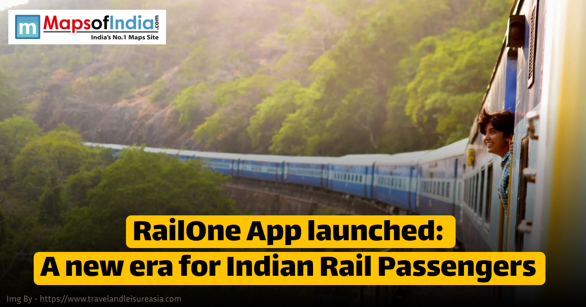 **Alt Text:** A smiling passenger looks out from an Indian train, with the text “RailOne App launched: A new era for Indian Rail Passengers,” highlighting the app's debut.