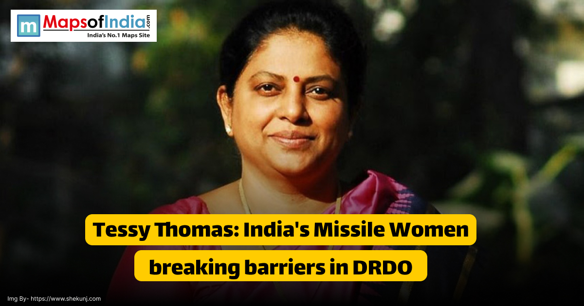 Portrait of Tessy Thomas, known as India’s Missile Woman, featured as a key figure breaking barriers in DRDO.