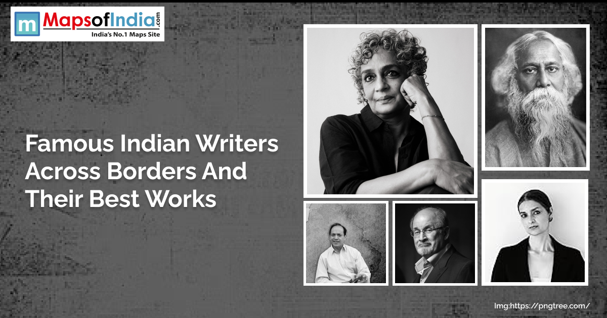 Collage of images of famous Indian writers across the borders
