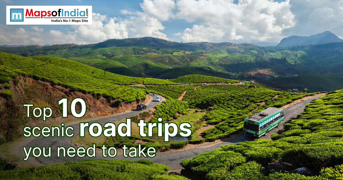 A scenic view of roads with title "top 10 scenic road trips you need to take"