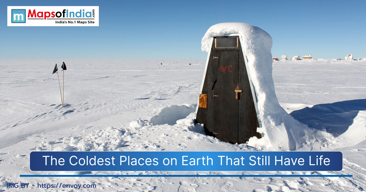 A view of area filled with snow and highlighting the coldest places on earth