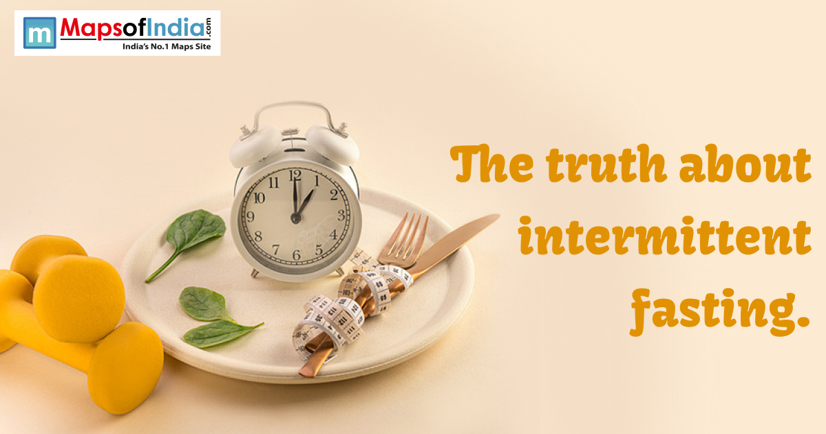 An image showing a clock placed on a plate with a fork, knife, and measuring tape, symbolizing intermittent fasting.