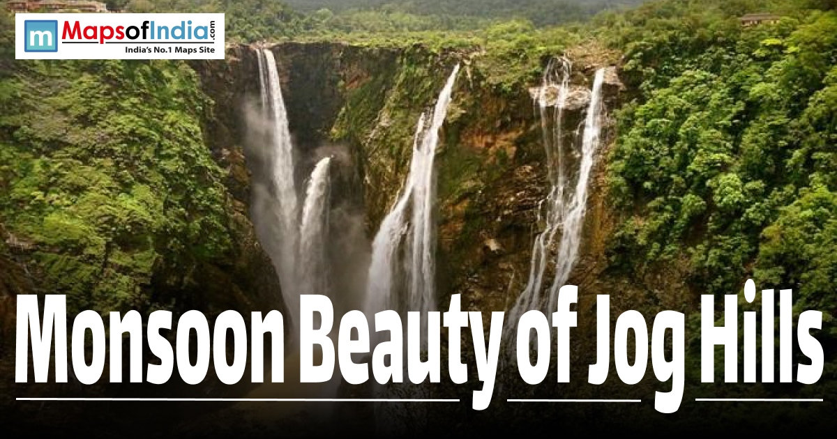 Jog Falls plummeting through lush green cliffs during monsoon.