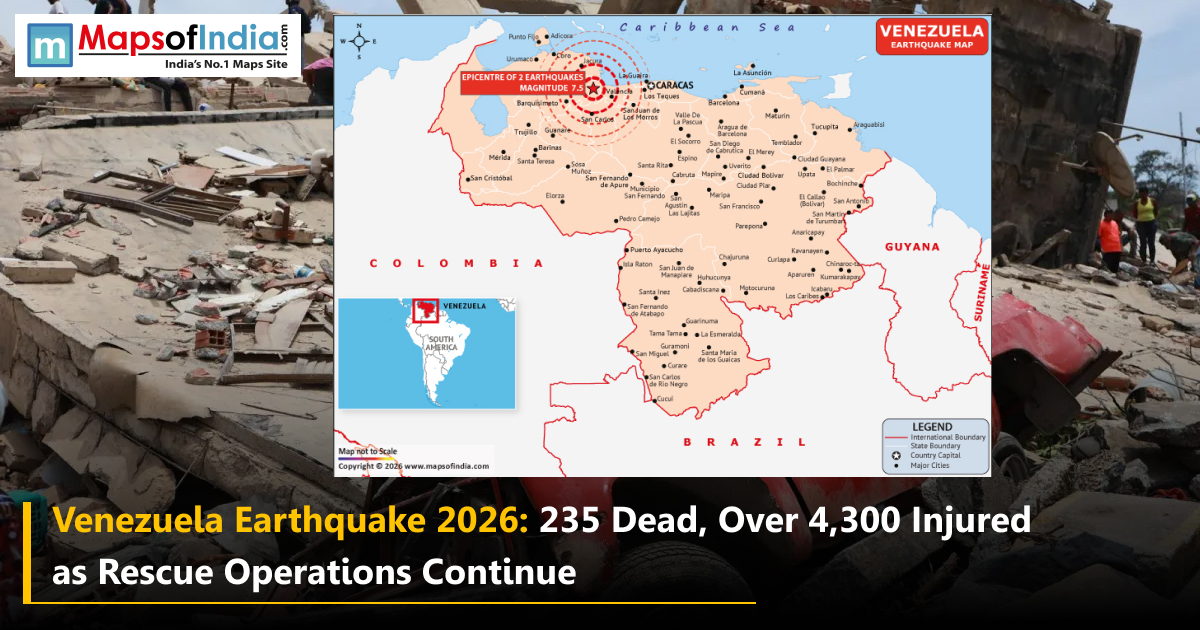 Venezuela earthquake 2026 map showing epicentre location, damage, and rescue operations after major tremors.