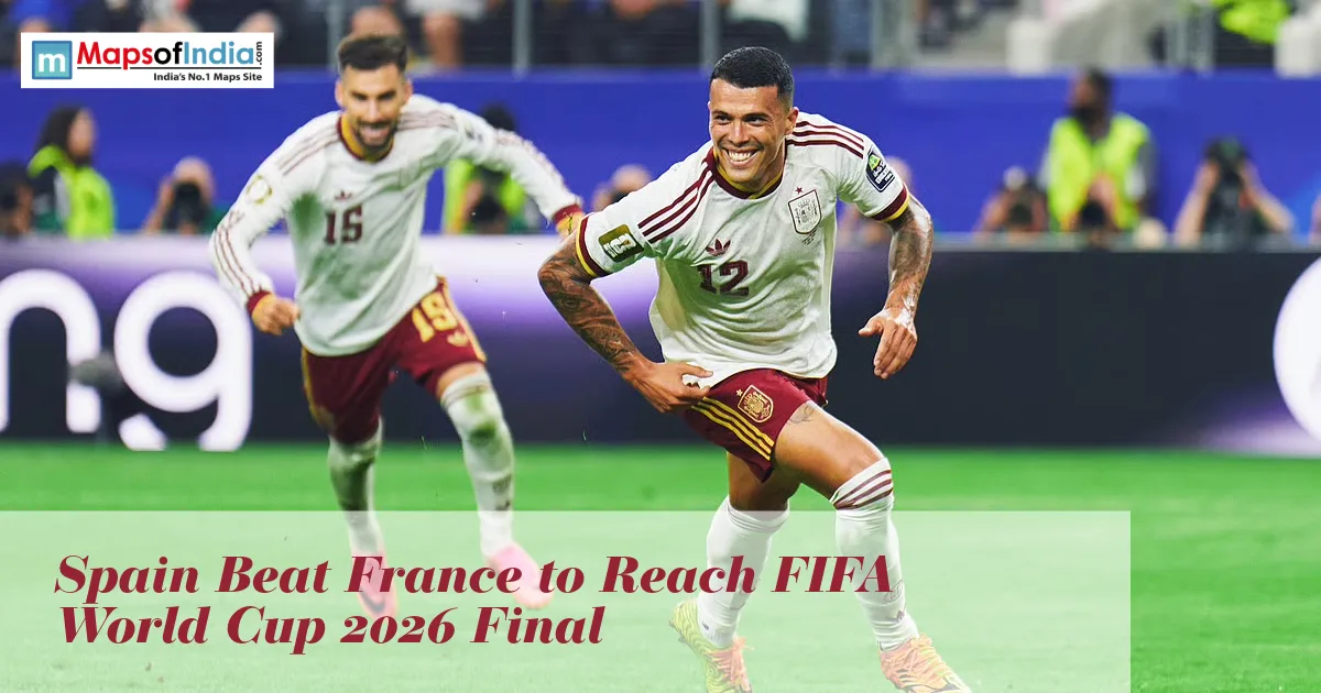 Spain players celebrate after defeating France to qualify for the FIFA World Cup 2026 Final.