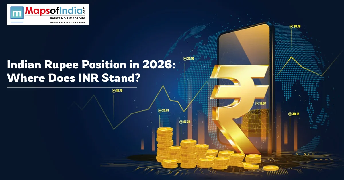 Indian rupee symbol with financial charts and coins