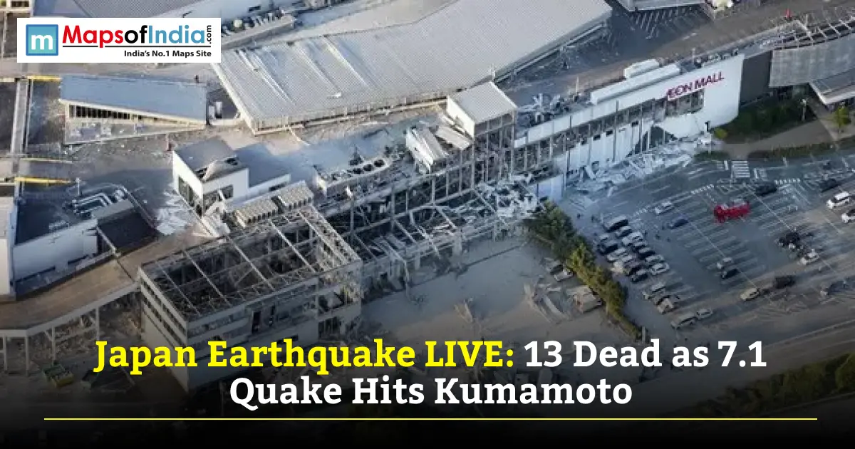 Damaged shopping complex after a powerful earthquake in Kumamoto, Japan