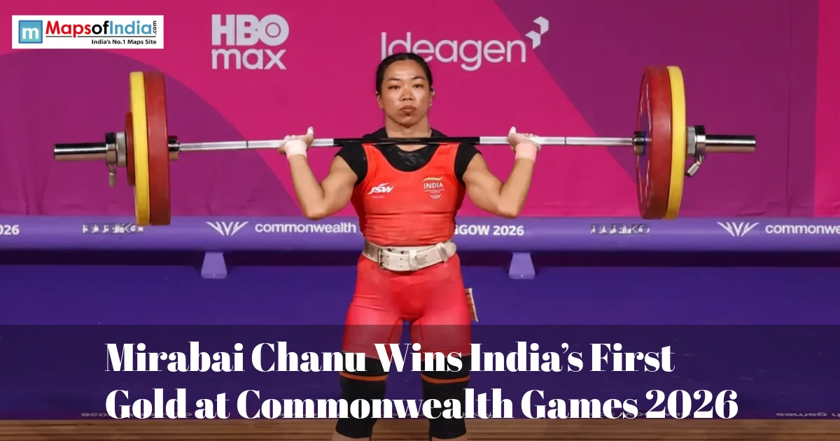 Mirabai Chanu lifts a barbell at the Commonwealth Games 2026