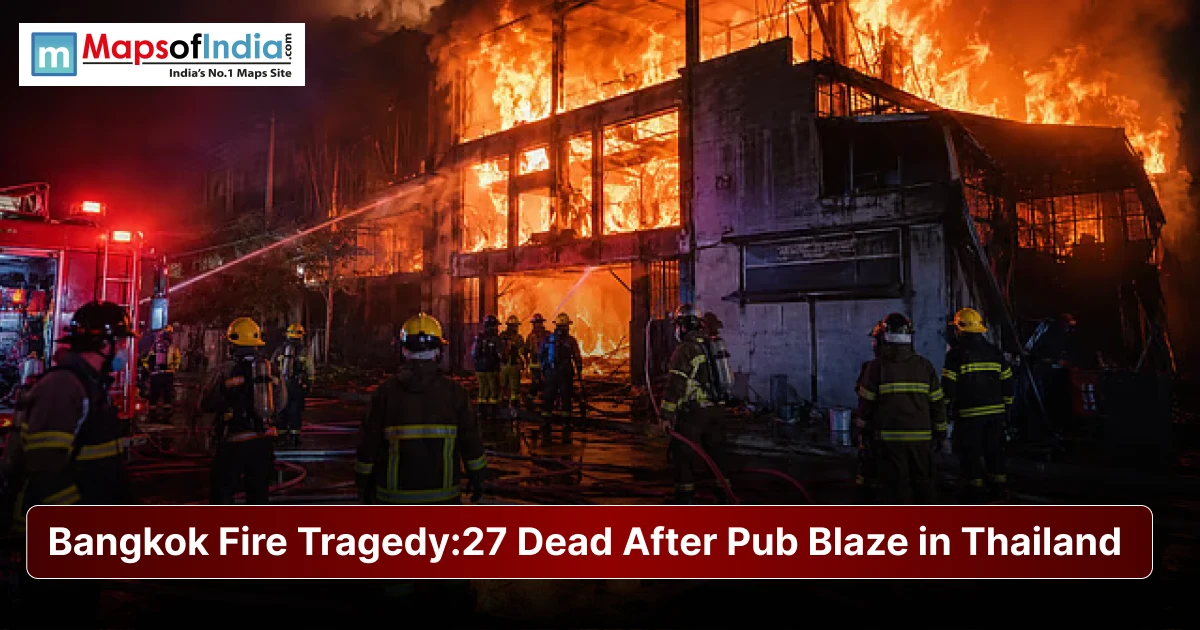 Firefighters battle a massive blaze at a pub in Bangkok, Thailand, following a deadly fire tragedy that claimed 27 lives.