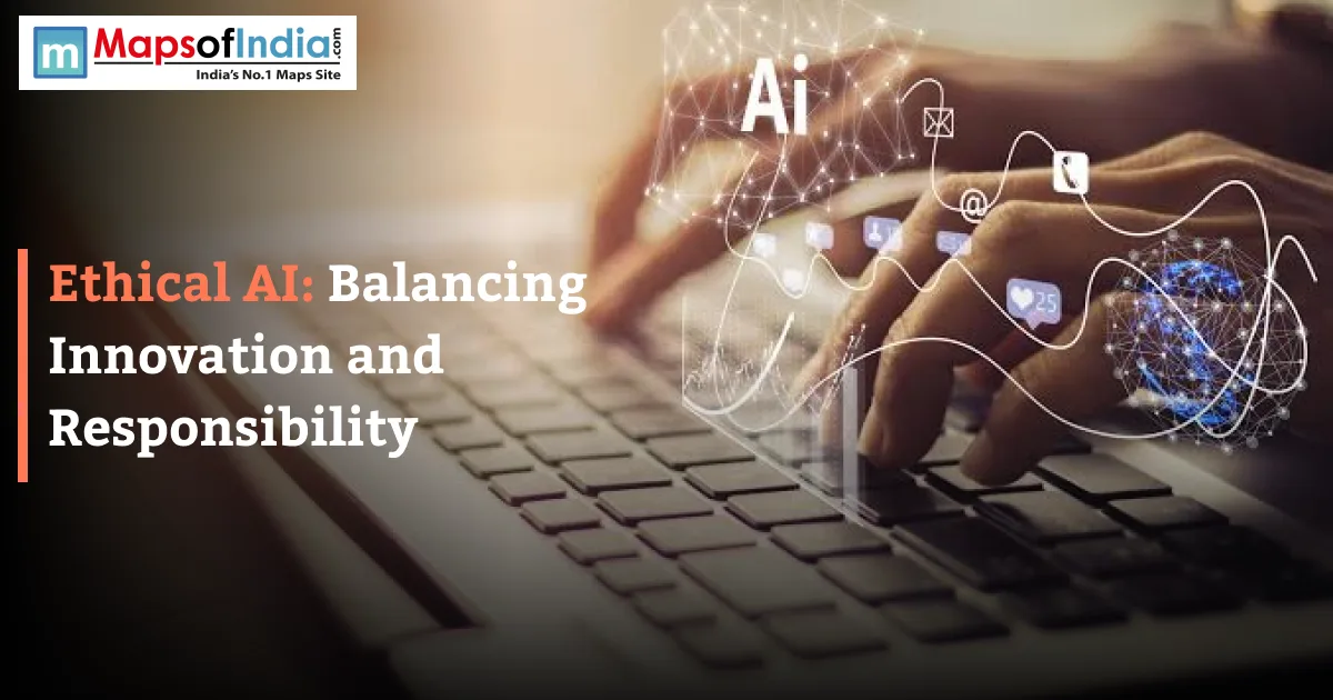 Ethical AI concept showing AI technology and responsible innovation