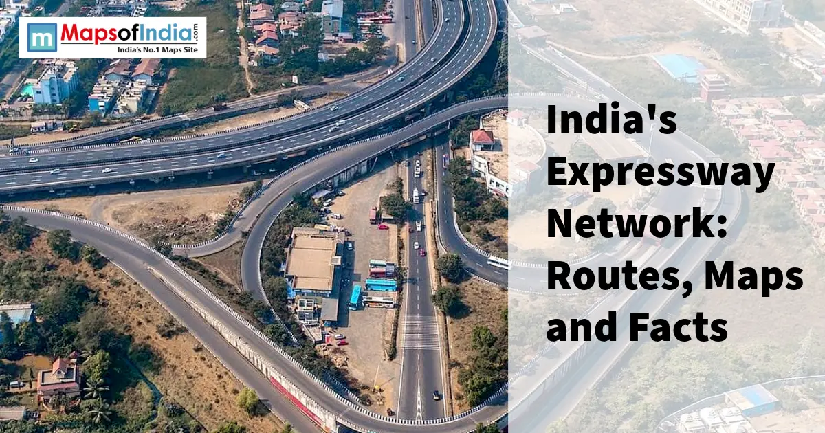 Aerial view of India's expressway network with multiple interconnected road routes.
