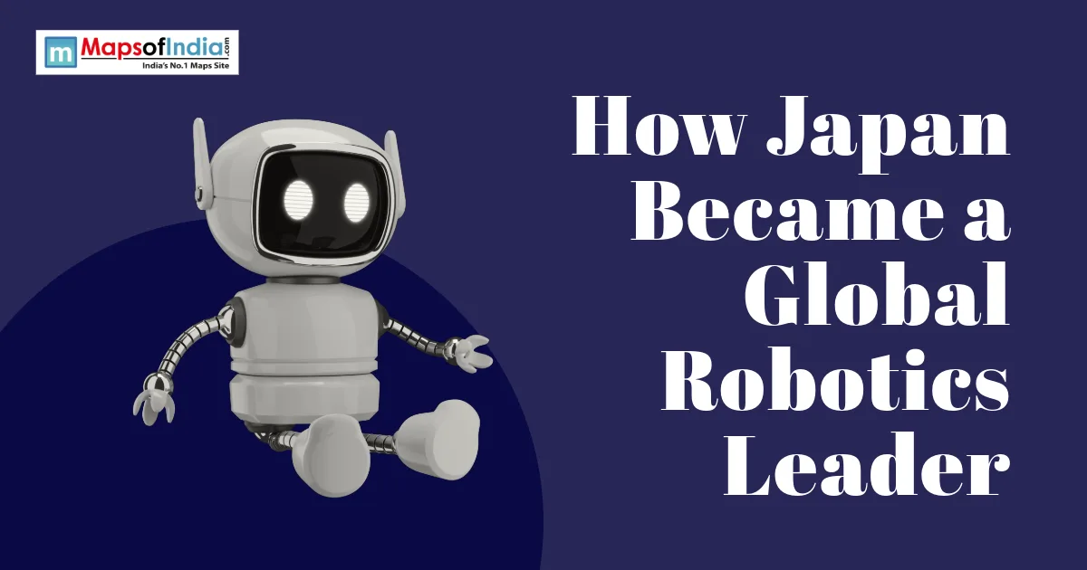 A cute white humanoid robot sitting against a dark blue background, with text reading "How Japan Became a Global Robotics Leader".