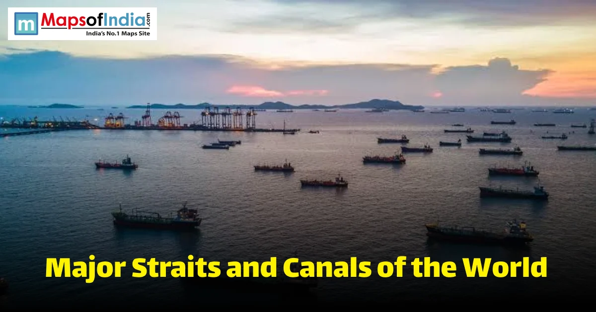 Major straits and canals of the world with ships at sea