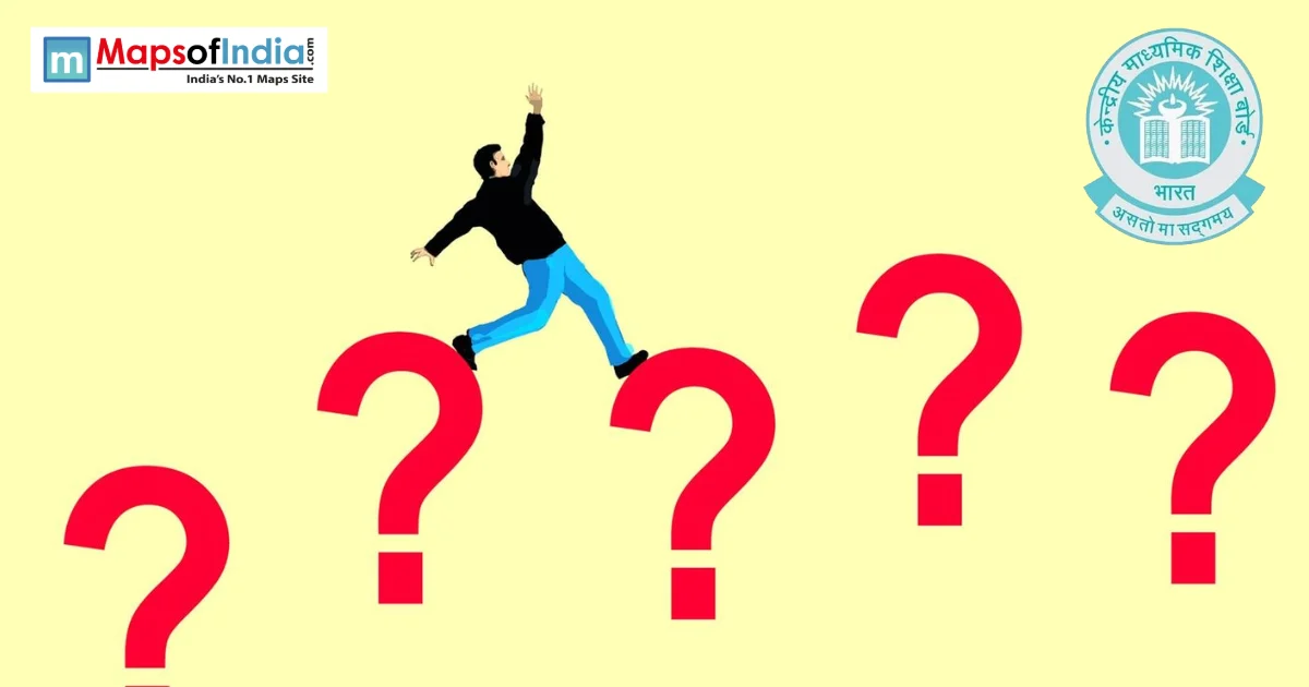 Quiz illustration with question marks and a student, featuring Maps of India and CBSE logos.